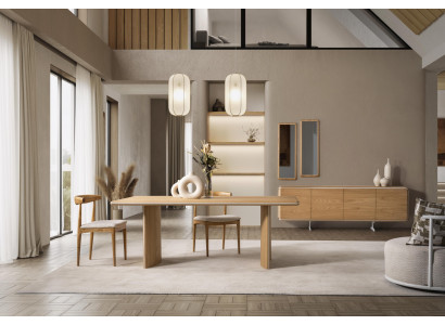 Elegantes braunes Holz Esstisch- und Stuhl-Set mit Sideboard