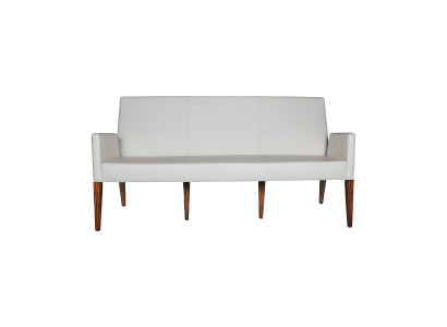 Weißer Leder Dreisitzer Wohnzimmer Loungecouch Edles Holzgestell