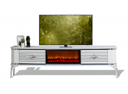 Multifunktionaler TV-Schrank mit Kamin und zwei Schubladen mit Metallgriffen