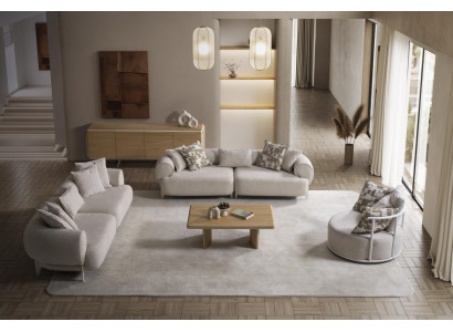 Moderner Beigefarbener Wohnzimmer Set aus Textil und Holz