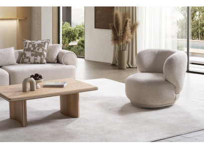Modernes Wohnzimmer Set aus Holz und Textil in Beige