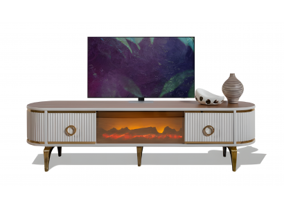 Fernsehmöbel mit Kamin, Farbwechsel-LEDs und integriertem Soundsystem