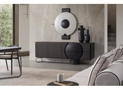 Elegantes schwarzes Holz- und Glaseszimmerset mit Sideboard
