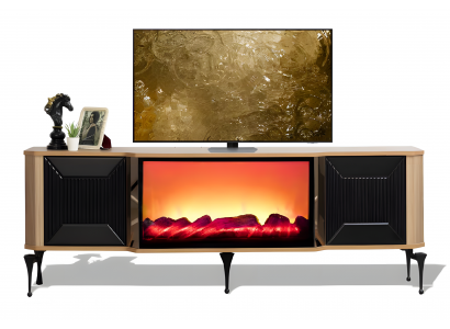 Moderner TV-Kaminunterschrank mit Push-Open-Türen und LED-Beleuchtung
