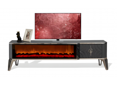 Perfekte TV-Schrank mit LED Kamineffekt, Metallgriff und stabiler Schublade
