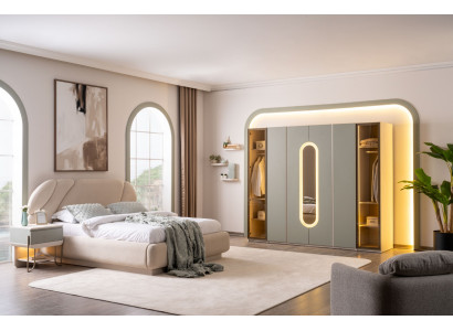 Elegantes Schlafzimmer in einheitlichem, modernem Stil