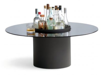 Eleganter Couchtisch mit Glasplatte und stabilem zylindrischem Untergestell