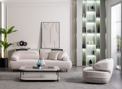 Wohnzimmer-Set, das eine Atmosphäre schafft Gemütliches Zentrum Ihres Zuhauses