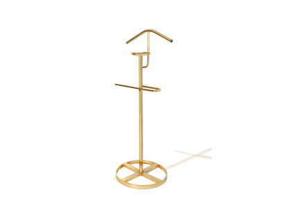 Eleganter Kleiderständer in Goldfarbe mit kreuzförmigem, rundem Sockel