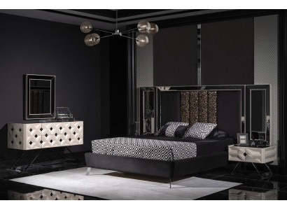 Komplett Möbel Moderne Schlafzimmer Bett 2x Nachttische Schminktisch mit Spiegel