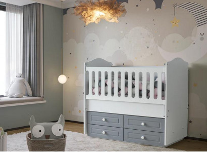 Babybett Stilvoll Graue Schubladen Modernes Design Komfortables Kinderzimmer