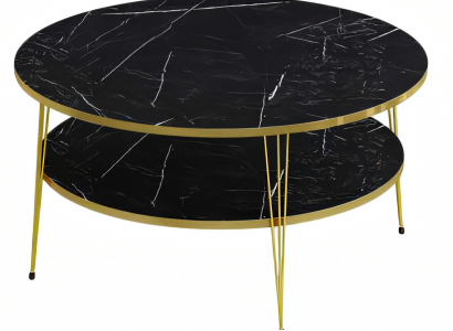 Holz-Couchtisch mit metallischen Goldbeinen – robust und edel