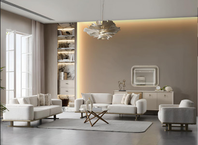 Designer Weiße Polstercouchen Stilvoller 3-Sitzer Textilcouchen 2tlg