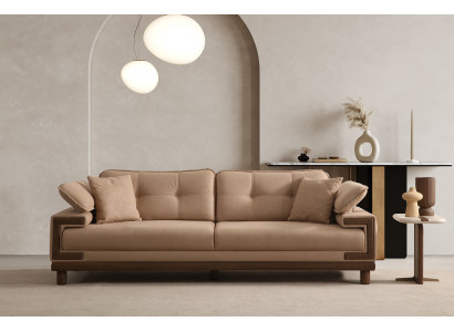 Moderne Wohnzimmer Couchgarnitur Designer 3-Sofa Holz Beistelltisch