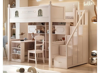 Weißes Holz Etagenbett – Doppelstockbett Kinderbett mit Schreibtisch modern