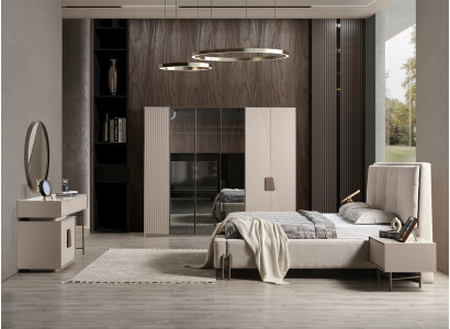 Komplettes Schlafzimmer-Set Designer Doppelbett Nachttische Schrank