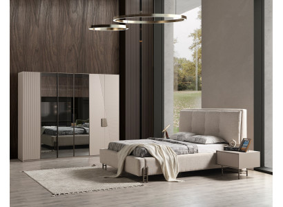 Komplettes Schlafzimmer Set Textilbett Designer Schrank Nachttische