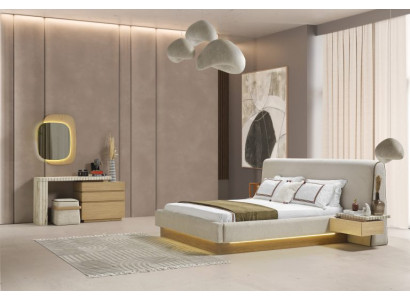 Modernes Schlafzimmer Komplettes Set Bett Nachttische Schminktisch mit Spiegel