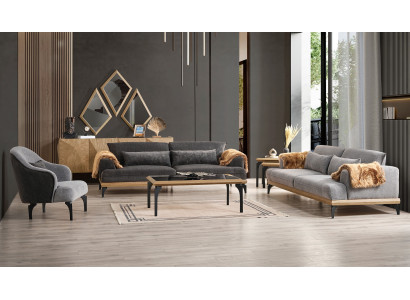 Graues Wohnzimmer Couch-Set Designer Beistelltische Konsole Spiegel