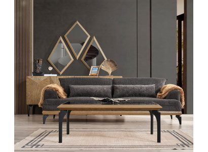 Elegantes Wohnzimmer Set Polstercouch Holz Couchtisch Konsole