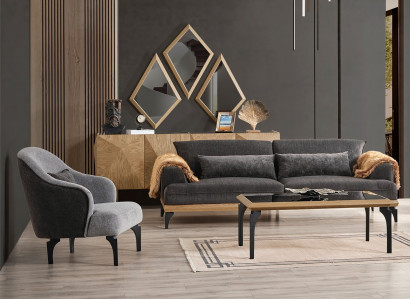 Stilvolles Graues Wohnzimmer Sofa-Set Designer Sessel Konsole Spiegel