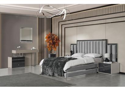 Elegante Graue Schlafzimmer Garnitur Luxus Polsterbett Nachttische