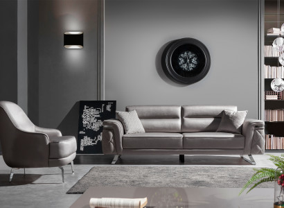 Elegante Wohnzimmer Silber Sitzmöbel Polster 3-Sitzer Sessel 2tlg