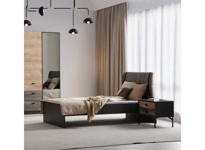 Modernes Schlafzimmer Set Designer Einzelbett 2x Holz Nachttische