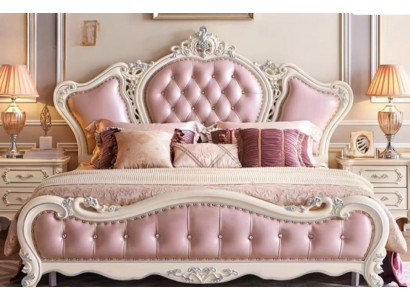 Weißes Holz Schlafzimmer Set mit elegantem Bett klassischen 2x Nachttische