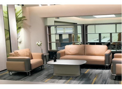 Elegantes 2+1 Ledersofa-Set in Beige – ideal für Büro oder Lounge