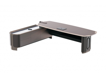 Moderner Eckschreibtisch Luxus Design 280x200 cm Grau Hochglanz