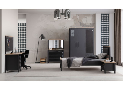 Graue Jungedzimmer Möbel Stilvolles Bett Designer Schrank Nachttisch