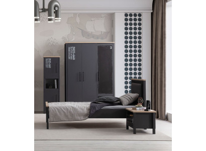 Komplette Jugendzimmer Garnitur Einzelbett Nachttisch Schrank Regal