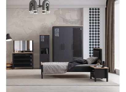 Graues Schlafzimmer Set Holzgarnitur Bett Schminktisch Bücherregal