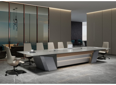 Großer grauer Konferenztisch 600x180x75 cm – modern und elegant