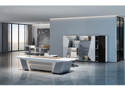 Schreibtisch und Büroschrank im modernen Design in Weiß