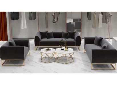 Modernes Wohnzimmer Set 3-tlg. Textil Schwarz Couchgarnitur 3+2+1 Sitzer