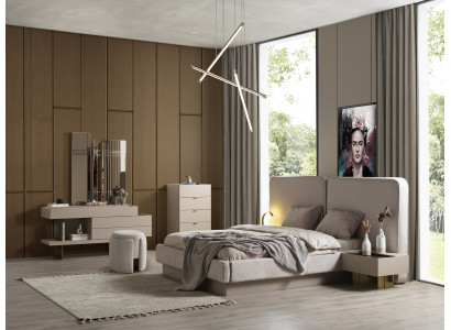 Schlafzimmer Beige Bett 2x Nachttische Kommode Spiegel Schminktis Spiegel