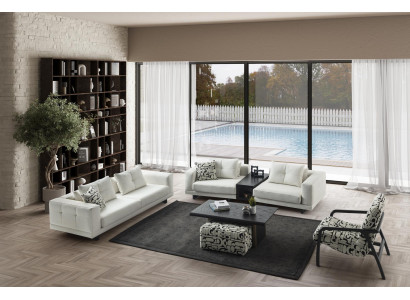 Elegante Weiße Wohnzimmer Couchgarnitur Designer 3-Sitzer Sessel