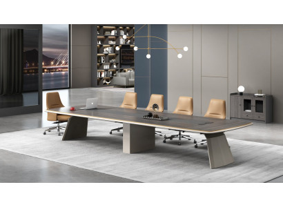 Geräumiger grauer Besprechungstisch mit modernem und elegantem Design.