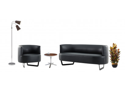 Schwarze Büro-Sitzmöbel Designer 3-Sitzer Couch 2x Polstersessel