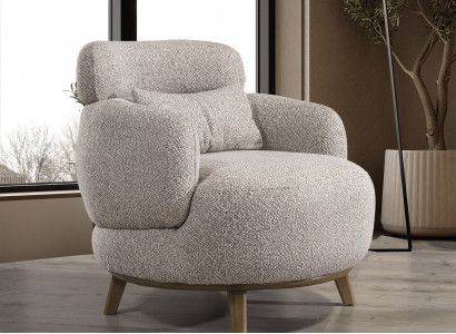 Stilvoller Beiger Rundsessel Wohnzimmer Polstersessel Einsitzer
