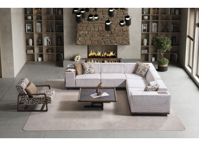 Elegantes Wohnzimmer Set Designer Ecksofa 2x Polster Sessel -3tlg.