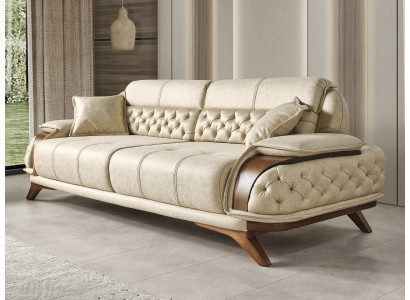 Modernes Beiges Wohnzimmer Sofa Beiger 3-er Holzgestell Ledersofa