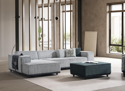 Designer Relaxsofa Moderne Eckcouch Polsterhocker Edle Garnitur