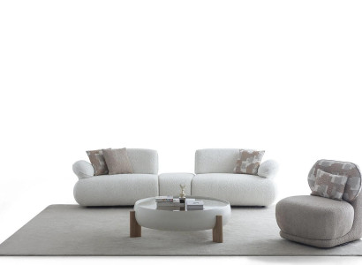 Weiße Couchgarnitur Moderner 4-Sitzer Luxuriöser Stoffsessel
