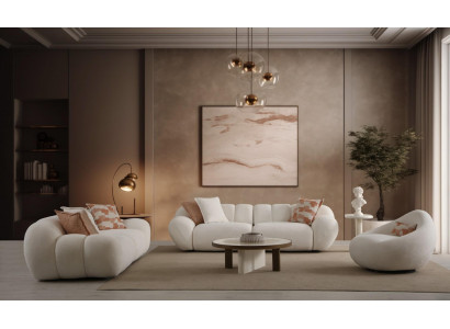Designer Weiße Sofagarnitur Luxuriöser Sessel Holz Couchtisch