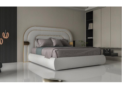 Hellgraues Doppelbett Designer Schlafzimmer Textilbett Bettgestell