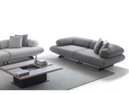 Graues Wohnzimmer Set Moderne Sitzcouch Designer Holztisch 2tlg.