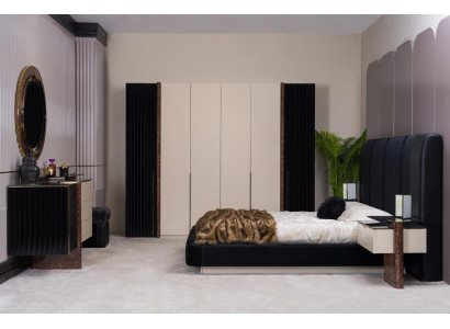 Ästhetisches Schlafzimmer-Set (Bett+2xNachttisch+Schrank+Kommode mit Spiegel).